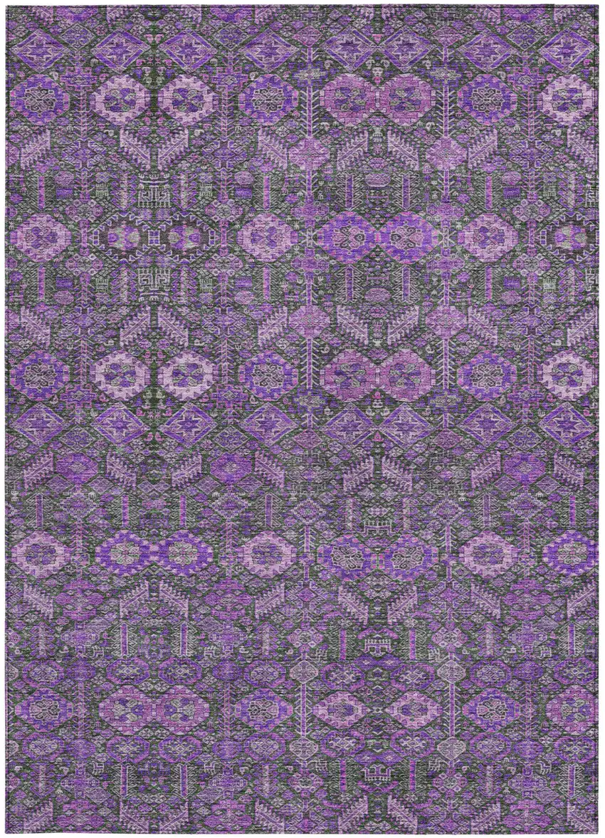 Purple and Green Floral Washable Non Skid Indoor Outdoor Area Rug Photo 5