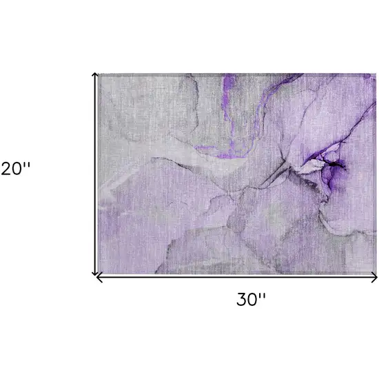 Purple and Ivory Abstract Washable Non Skid Indoor Outdoor Area Rug Photo 3