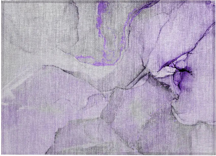 Purple and Ivory Abstract Washable Non Skid Indoor Outdoor Area Rug Photo 2