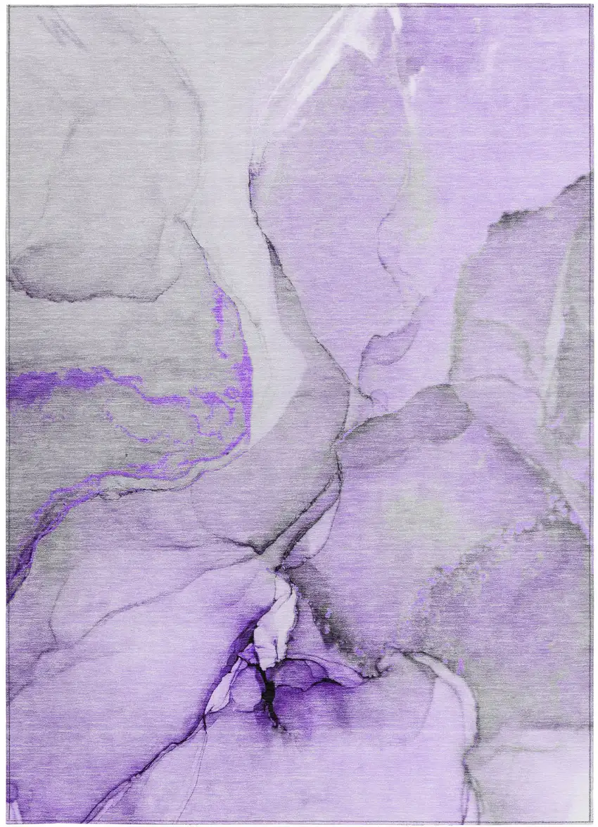 Purple and Ivory Abstract Washable Non Skid Indoor Outdoor Area Rug Photo 5
