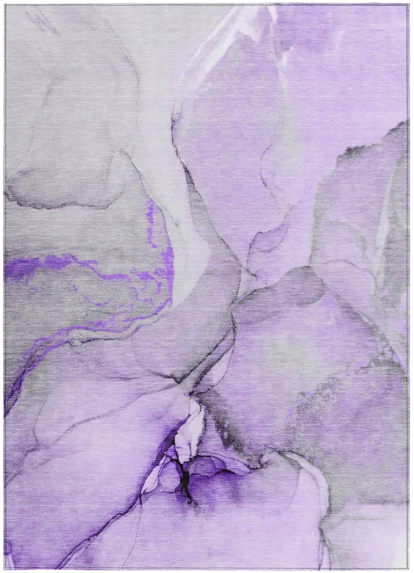 Purple and Ivory Abstract Washable Non Skid Indoor Outdoor Area Rug Photo 4
