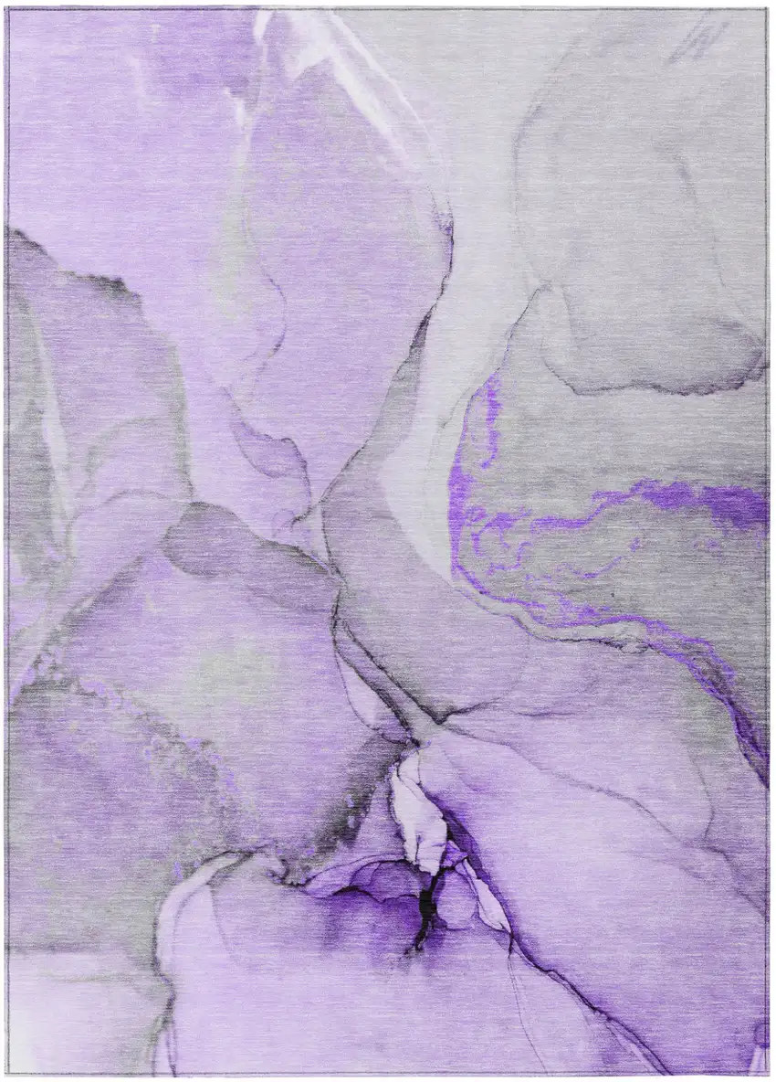 Purple and Ivory Abstract Washable Non Skid Indoor Outdoor Area Rug Photo 2
