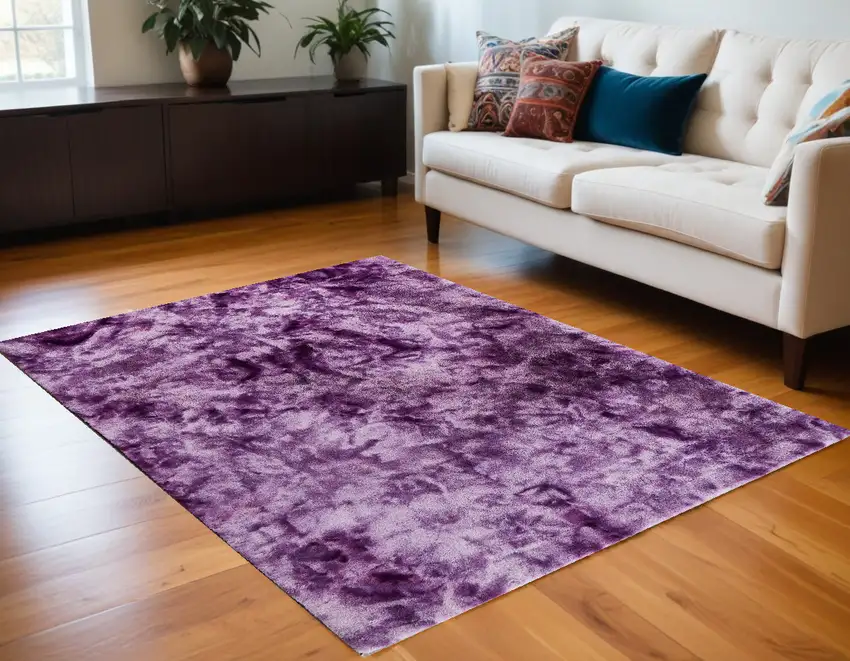 Purple and Ivory Faux Fur Shag Non Skid Area Rug Photo 2