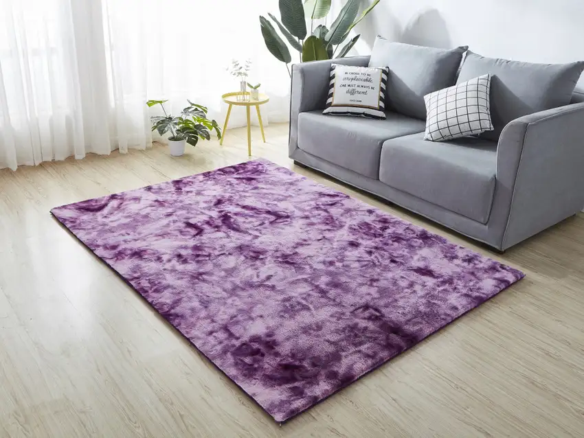 Purple and Ivory FauX Fur Shag Non Skid Area Rug Photo 6