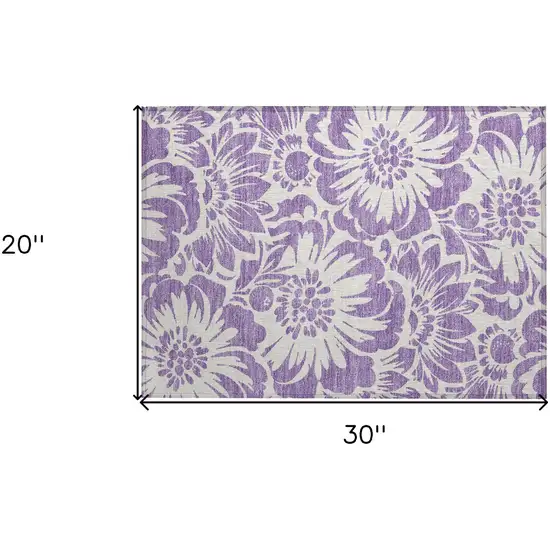 Purple and Ivory Floral Washable Non Skid Indoor Outdoor Area Rug Photo 3