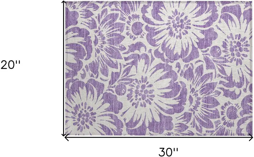 Purple and Ivory Floral Washable Non Skid Indoor Outdoor Area Rug Photo 3
