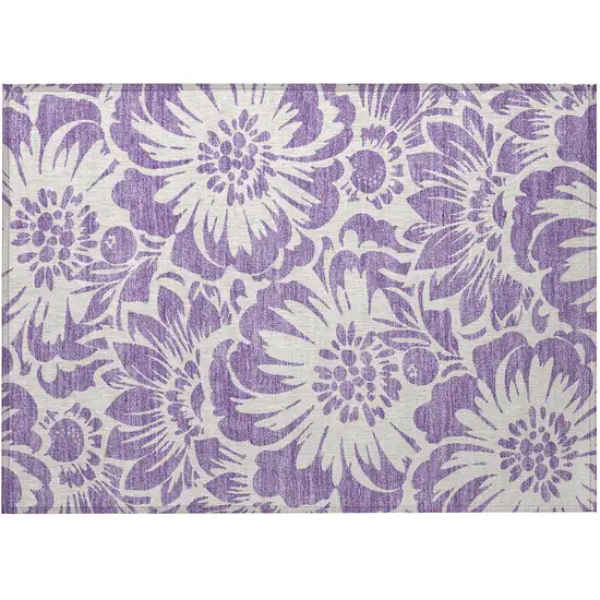Purple and Ivory Floral Washable Non Skid Indoor Outdoor Area Rug Photo 5