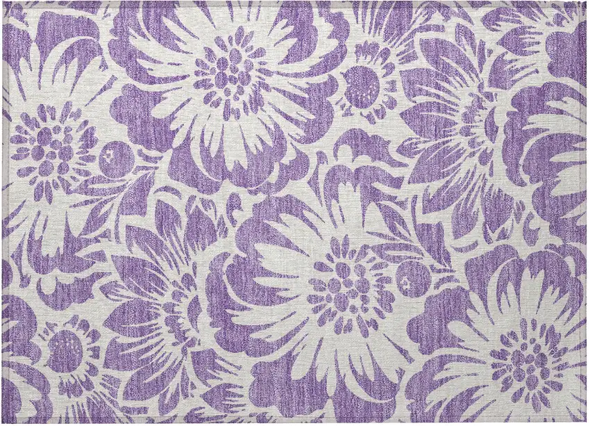 Purple and Ivory Floral Washable Non Skid Indoor Outdoor Area Rug Photo 5