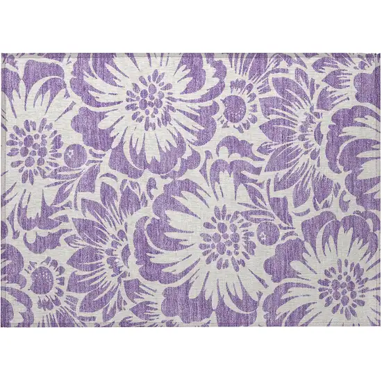 Purple and Ivory Floral Washable Non Skid Indoor Outdoor Area Rug Photo 5