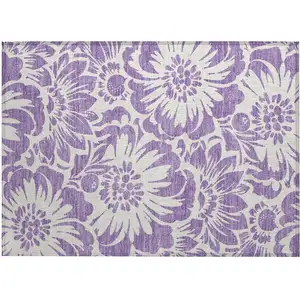 Photo of Purple and Ivory Floral Washable Non Skid Indoor Outdoor Area Rug