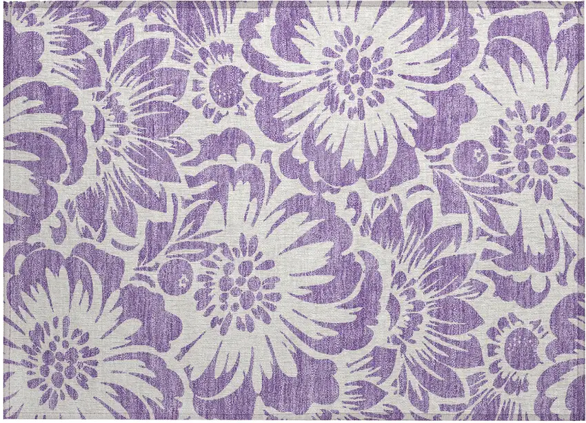 Purple and Ivory Floral Washable Non Skid Indoor Outdoor Area Rug Photo 2