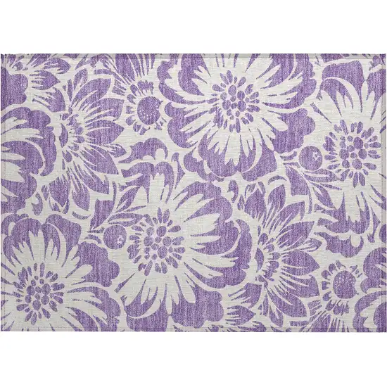 Purple and Ivory Floral Washable Non Skid Indoor Outdoor Area Rug Photo 2