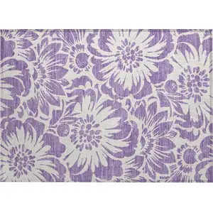 Photo of Purple and Ivory Floral Washable Non Skid Indoor Outdoor Area Rug