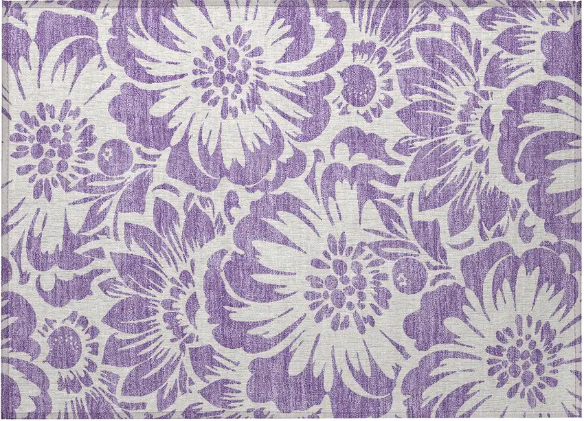 Purple and Ivory Floral Washable Non Skid Indoor Outdoor Area Rug Photo 4