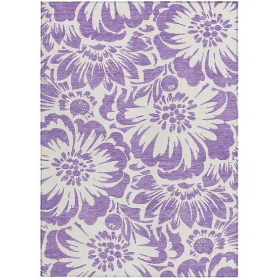 Purple and Ivory Floral Washable Non Skid Indoor Outdoor Area Rug Photo 3