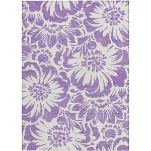 Photo of Purple and Ivory Floral Washable Non Skid Indoor Outdoor Area Rug