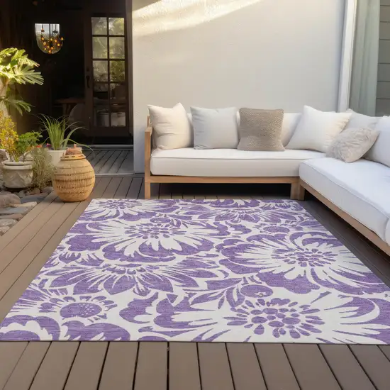 Purple and Ivory Floral Washable Non Skid Indoor Outdoor Area Rug Photo 9
