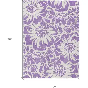 Photo of Purple and Ivory Floral Washable Non Skid Indoor Outdoor Area Rug