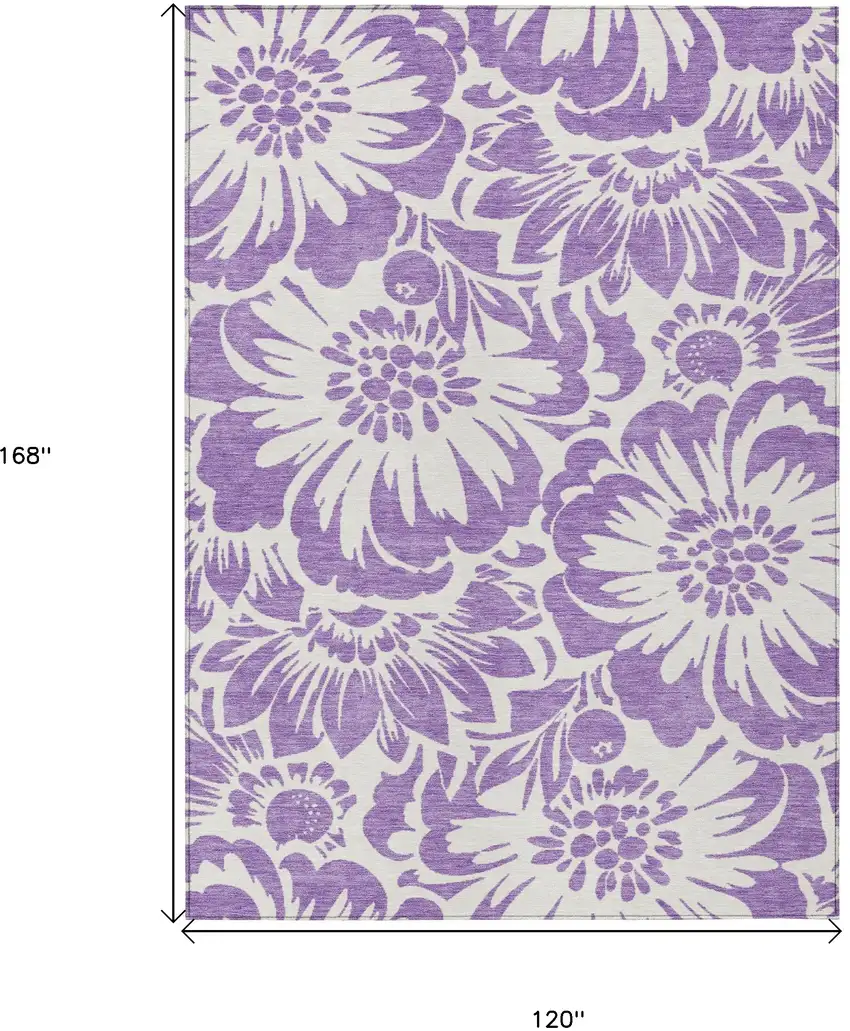 Purple and Ivory Floral Washable Non Skid Indoor Outdoor Area Rug Photo 3