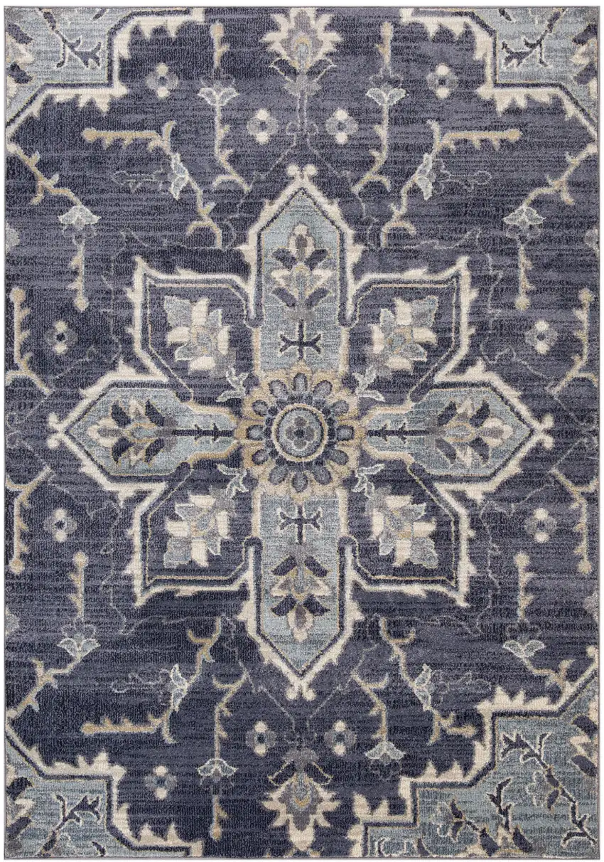 Purple and Ivory Medallion Power Loom Area Rug Photo 1