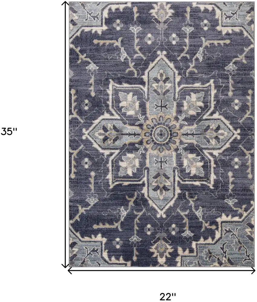 Purple and Ivory Medallion Power Loom Area Rug Photo 6