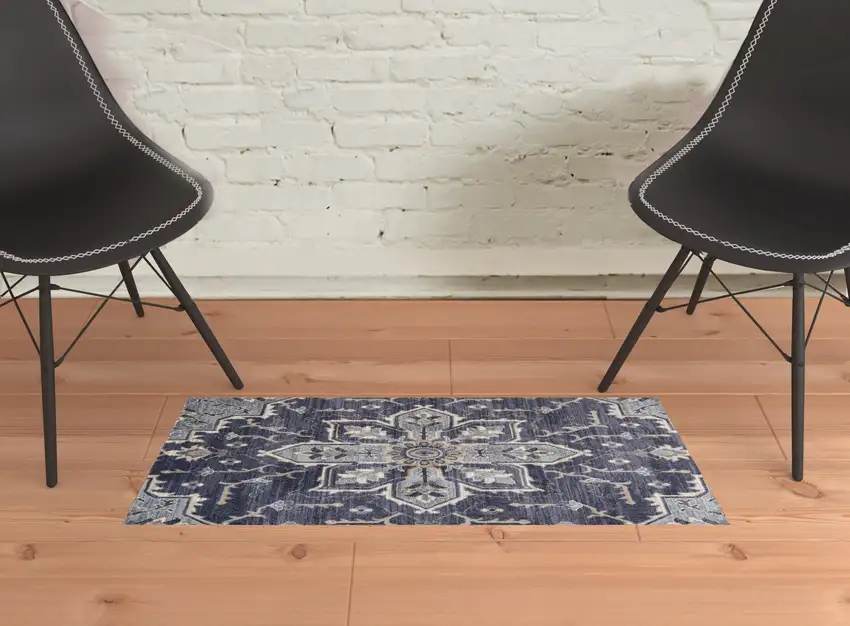 Purple and Ivory Medallion Power Loom Area Rug Photo 2