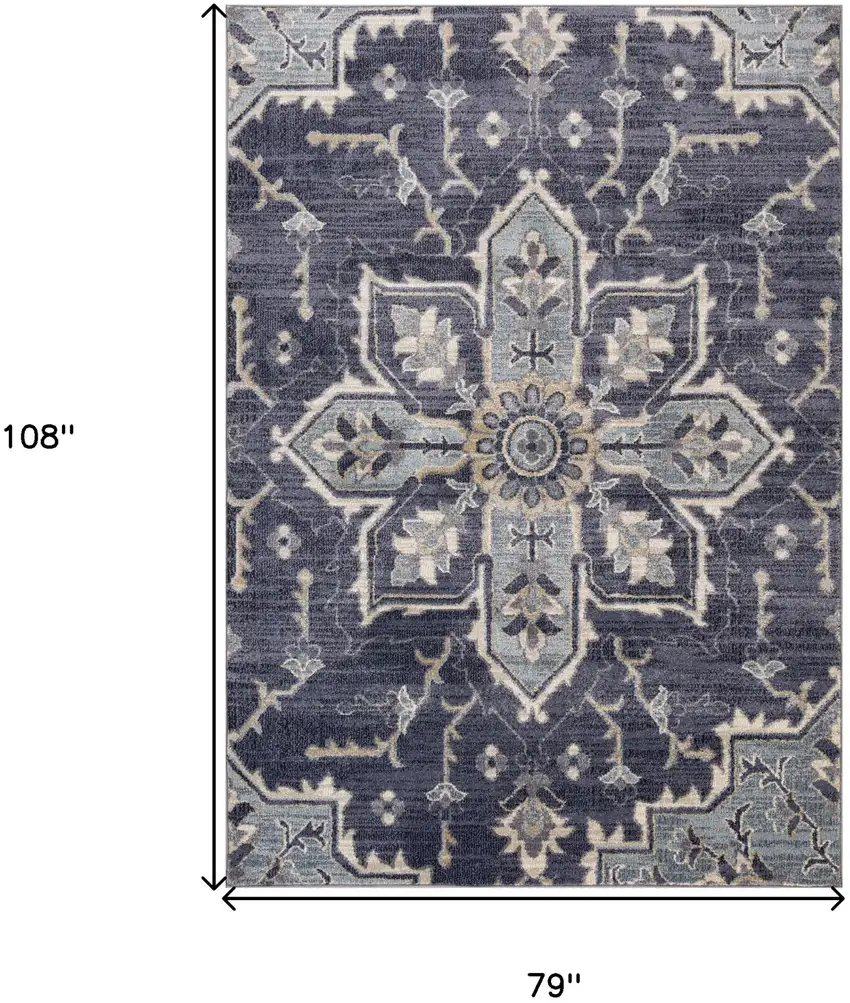 Purple and Ivory Medallion Power Loom Area Rug Photo 6