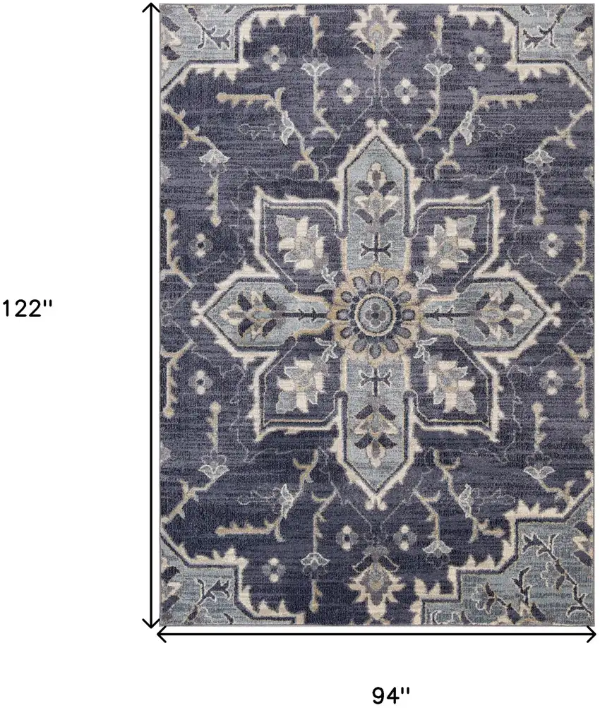 Purple and Ivory Medallion Power Loom Area Rug Photo 6