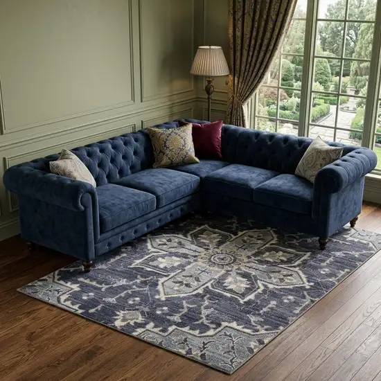 Ivory Gray And Blue Floral Medallion Area Rug Photo 1