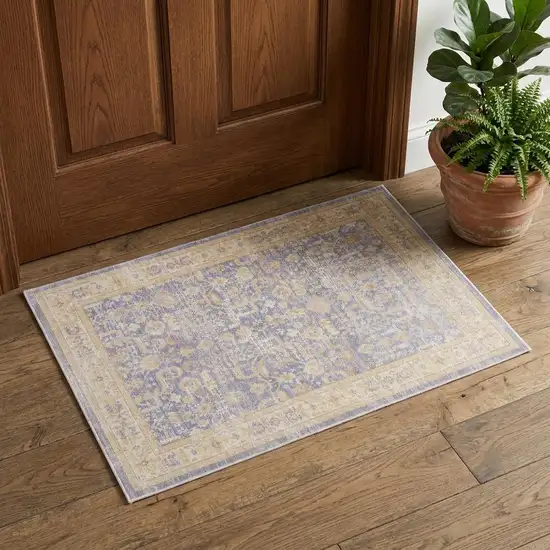 Gray Yellow And Lavender Floral Distressed Area Rug Photo 1