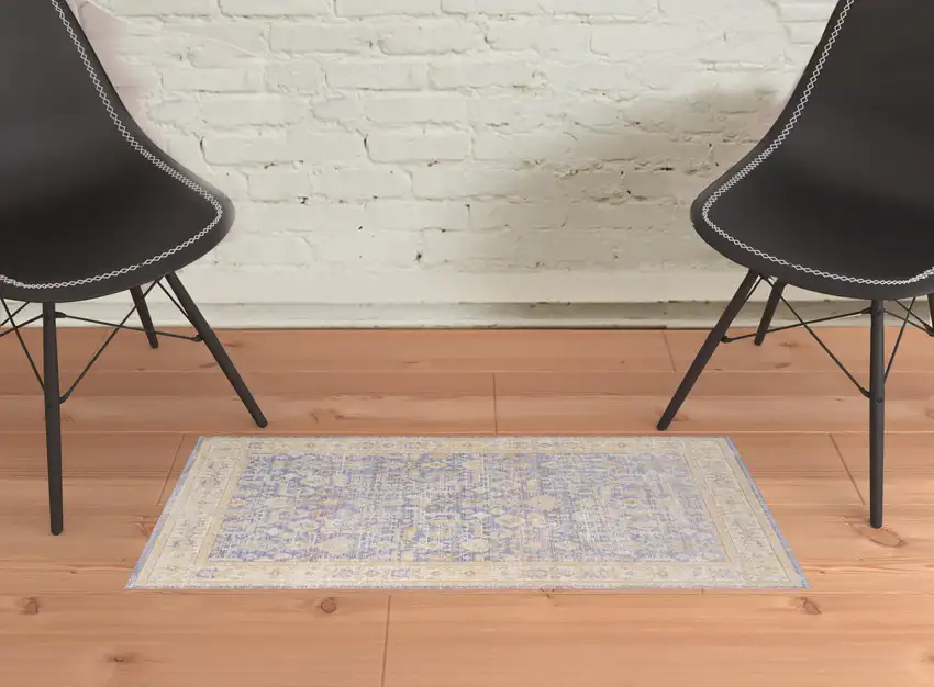 Purple and Ivory Oriental Power Loom Distressed Area Rug Photo 4