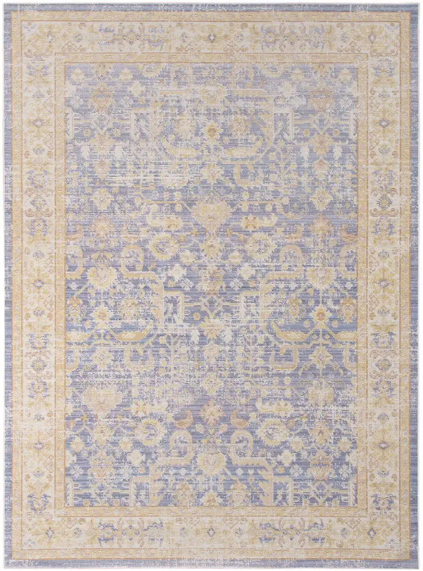 Purple and Ivory Oriental Power Loom Distressed Area Rug Photo 1