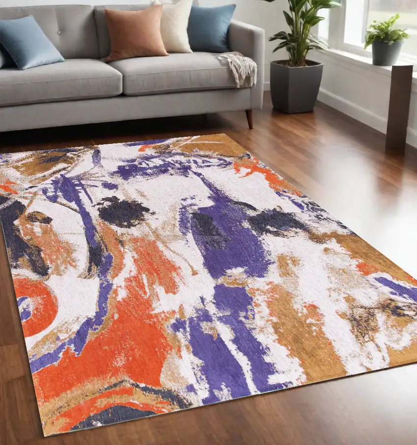 Purple and White Abstract Non Skid Area Rug Photo 1