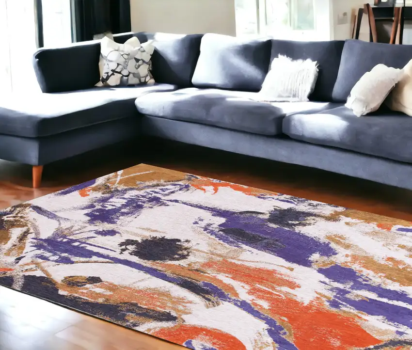 Purple and White Abstract Non Skid Area Rug Photo 1