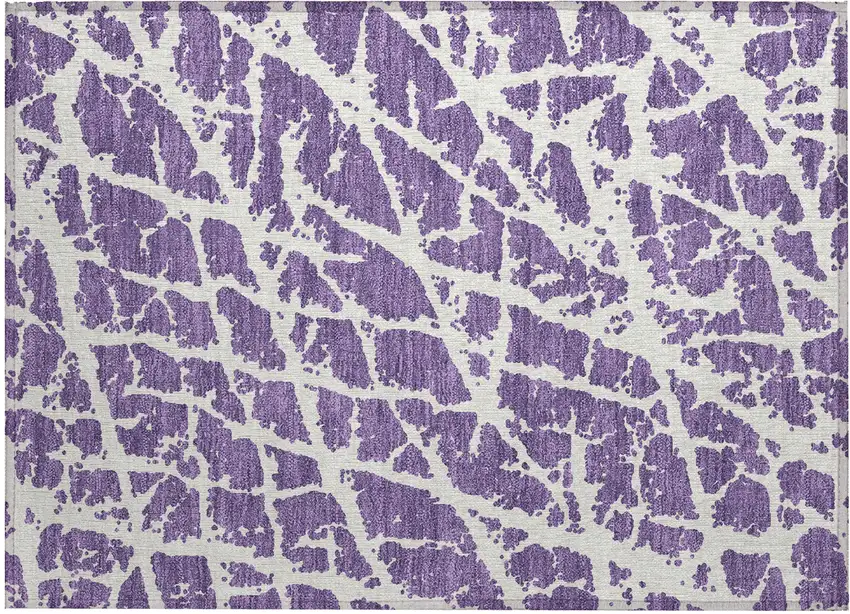 Purple and White Abstract Washable Non Skid Indoor Outdoor Area Rug Photo 2