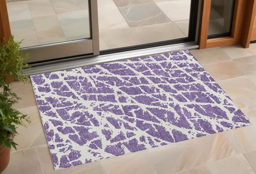 Purple and White Abstract Washable Non Skid Indoor Outdoor Area Rug Photo 1