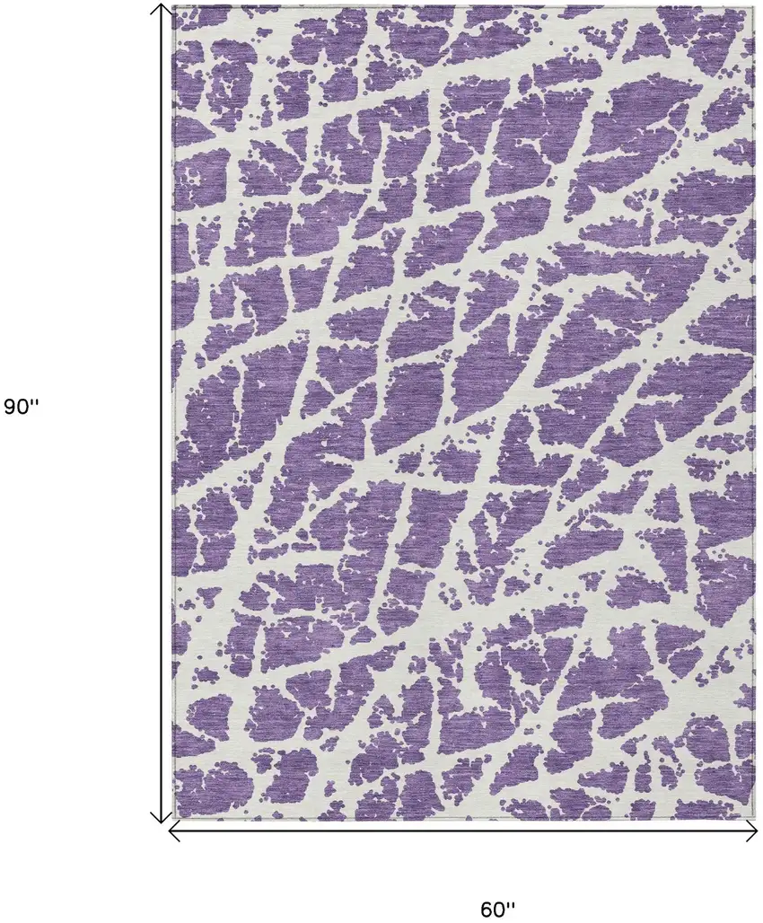 Purple and White Abstract Washable Non Skid Indoor Outdoor Area Rug Photo 3