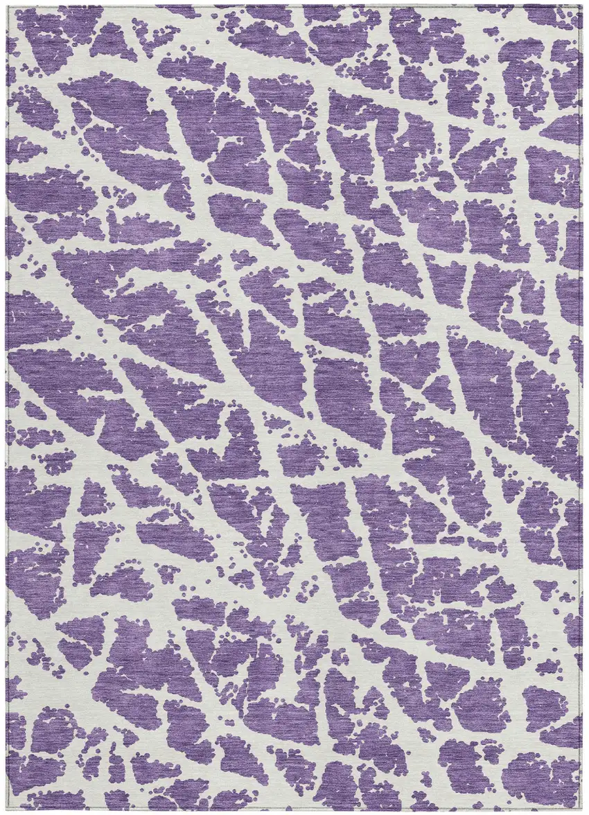 Purple and White Abstract Washable Non Skid Indoor Outdoor Area Rug Photo 4