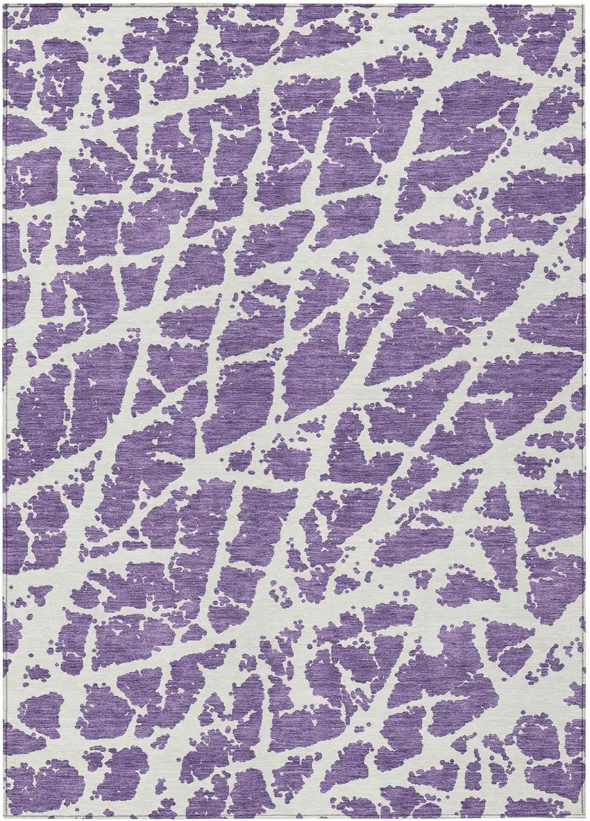 Purple and White Abstract Washable Non Skid Indoor Outdoor Area Rug Photo 2