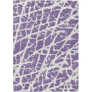 Photo of Purple and White Abstract Washable Non Skid Indoor Outdoor Area Rug