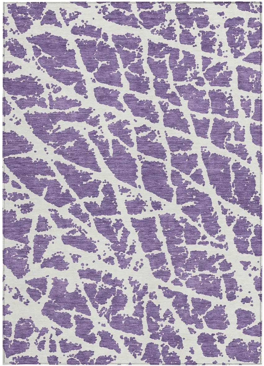 Purple and White Abstract Washable Non Skid Indoor Outdoor Area Rug Photo 5