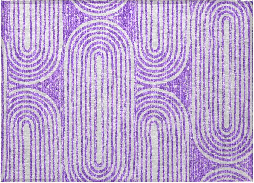 Purple and White Abstract Washable Non Skid Indoor Outdoor Area Rug Photo 5