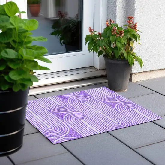 Purple and White Abstract Washable Non Skid Indoor Outdoor Area Rug Photo 8