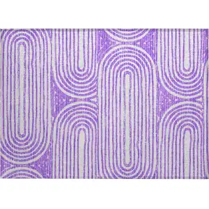 Photo of Purple and White Abstract Washable Non Skid Indoor Outdoor Area Rug