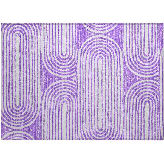 Purple and White Abstract Washable Non Skid Indoor Outdoor Area Rug Photo 2