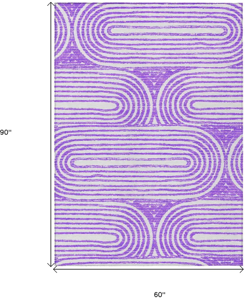 Purple and White Abstract Washable Non Skid Indoor Outdoor Area Rug Photo 3