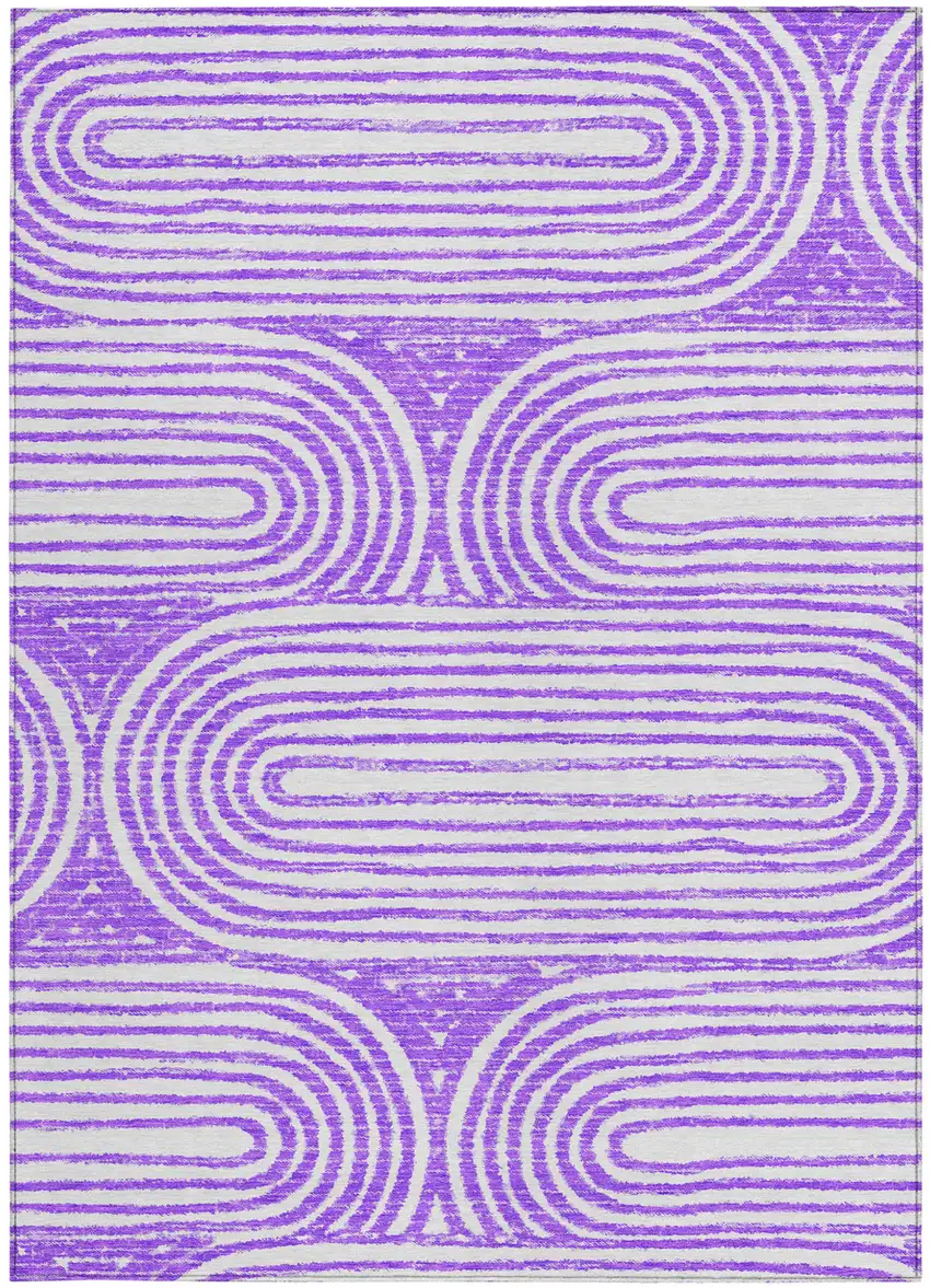 Purple and White Abstract Washable Non Skid Indoor Outdoor Area Rug Photo 5