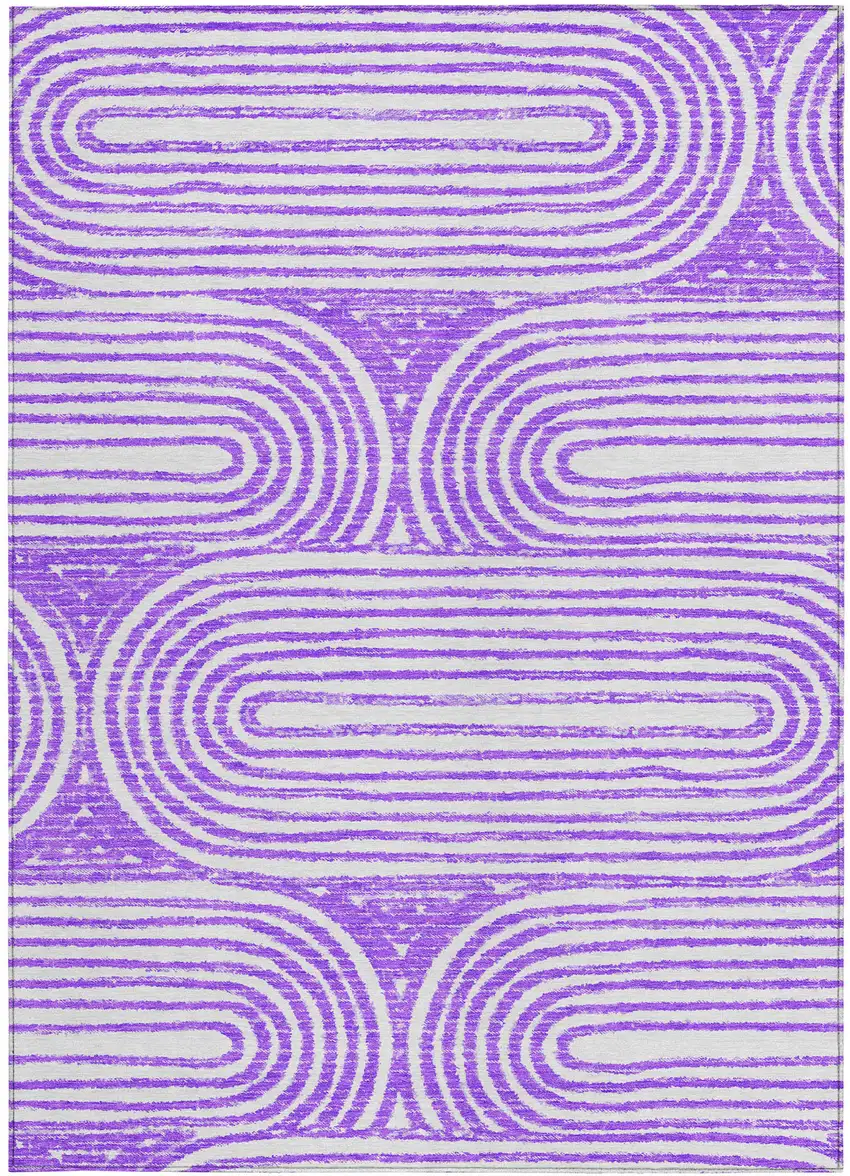 Purple and White Abstract Washable Non Skid Indoor Outdoor Area Rug Photo 4