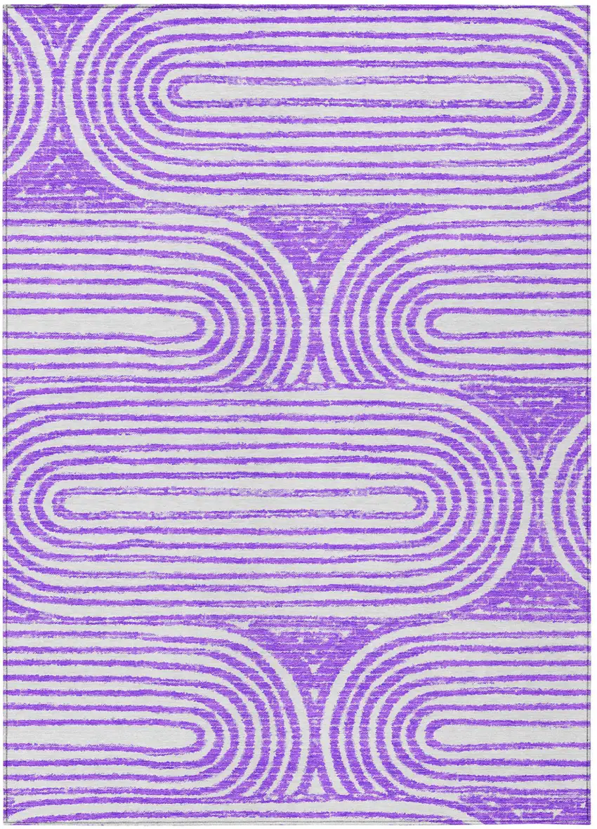 Purple and White Abstract Washable Non Skid Indoor Outdoor Area Rug Photo 2