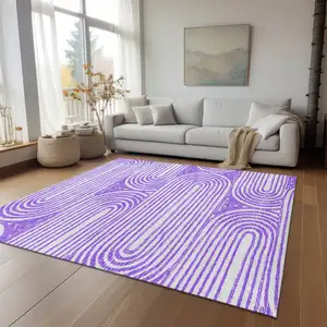 Photo of Purple and White Abstract Washable Non Skid Indoor Outdoor Area Rug